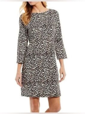 Tommy Bahama Leopard-Print Dress in Beige Black Vacation No Iron Dress Small